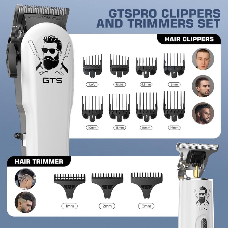 GTS PRO مقصات شعر GTSPro للرجال، مجموعة مقصات ومشذب، مقصات حلاق، مشذب شعر كهربائي مع صندوق، هدايا للرجال باللون الأبيض - Image 4